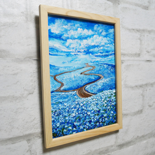 油絵 油彩 油彩画 絵画 絵【青空の丘】 油絵 油彩 油彩画 絵 絵画 【青空のネモフィラの丘】 絵画 HR