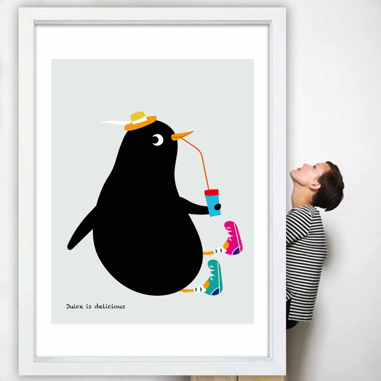 長いストロー　鳥　イラスト　ポスター　A4 A3 A2 A1　アート  　アートポスター　sei検索　2782