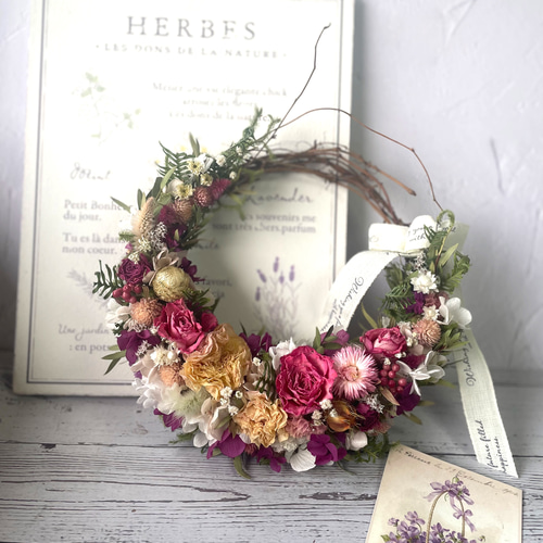 ＊Natural＊バラのピンクリース♡ドライフラワーリース 淡いピンクの可愛いローズリース ナチュラルリース オールシーズン 春