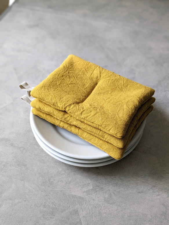 【鍋つかみ・ポットマット／梔子くちなし】　おうち時間・おうちカフェ　 2枚目の画像