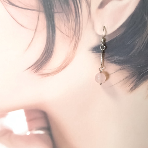 天然石・ローズクォーツのピアス ＃1638 ピアス（フック・チェーン 