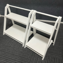 2段ディスプレイ棚☆折り畳み式☆マットホワイト 棚・シェルフ・ラック