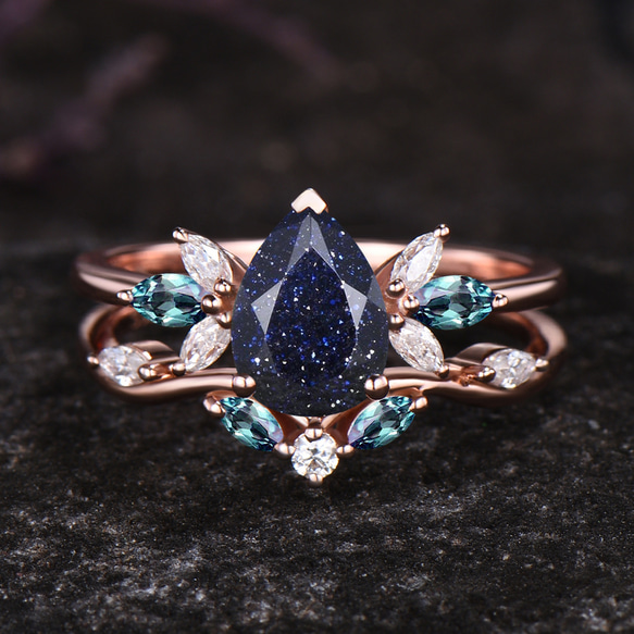 ギャラクシー ブルー サンドストーン リング 6 月の誕生石