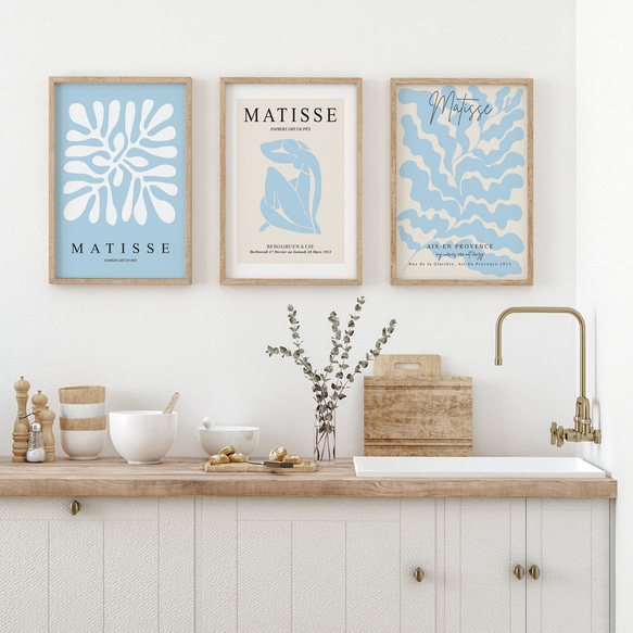 アートポスター モダン抽象画 マティスインスパイア ブルートーン 海外アート 5431 2枚目の画像