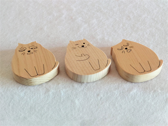泣きべそ・Good・居眠り 猫 マグネット マグネット 青森ヒバ木工