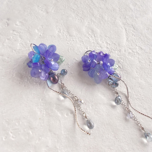 紫陽花ピアス・イヤリング パープル ピアス（フック・チェーン