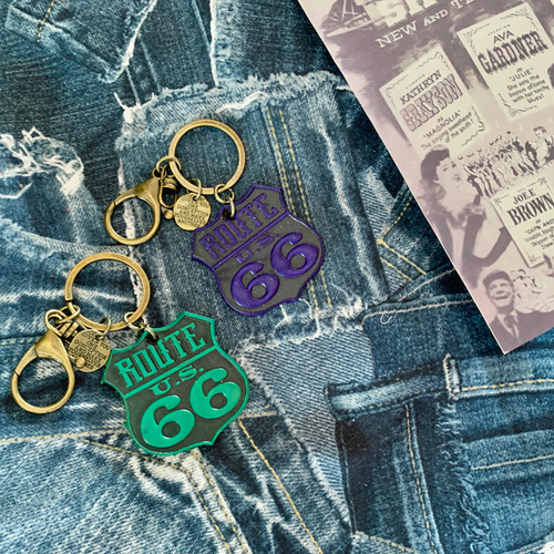 ヴィンテージROUTE66本革エンボス加工/アンティークキーホルダー