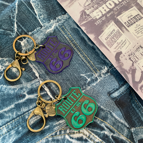 デニムリメイク☆ROUTE66☆★バッグチャーム&キーホルダーセット✨ デニムリメイク☆ROUTE66バッグチャーム&キーホルダーセット✨ 【SOLD
