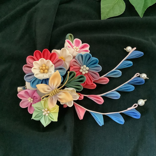 つまみ細工髪飾り】シルク手染め・グラデーション 成人式 / 結婚式  