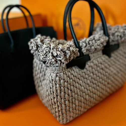 コットンラフィア　カデナ　フリルバッグ　ナチュラル　25cm コットンラフィア カデナ フリルバッグ ナチュラル 25cm