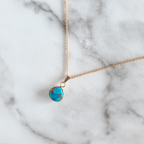 ブルーコッパ―ターコイズ シンプルな一粒 ネックレス K16GP 14kgf