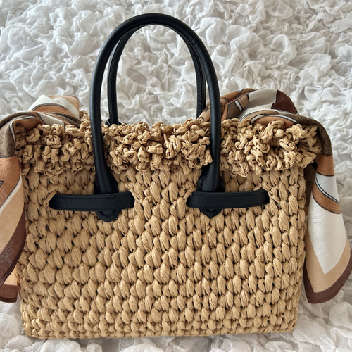 コットンラフィア カデナ フリルバーキンバッグ B25cm トート