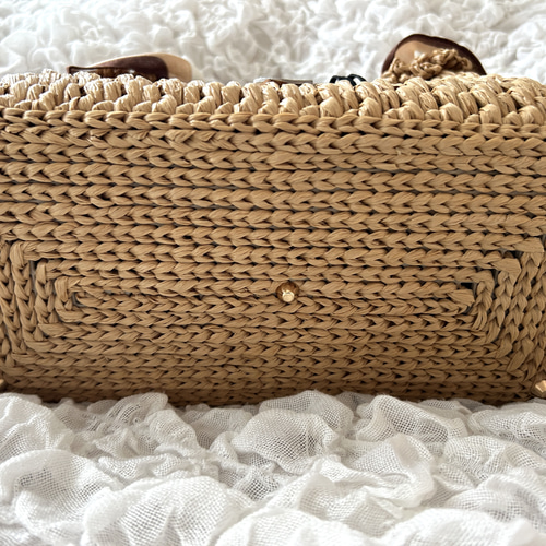 コットンラフィア　カデナ　フリルバッグ　ナチュラル　25cm コットンラフィア カデナ フリルバーキンバッグ B25cm かご