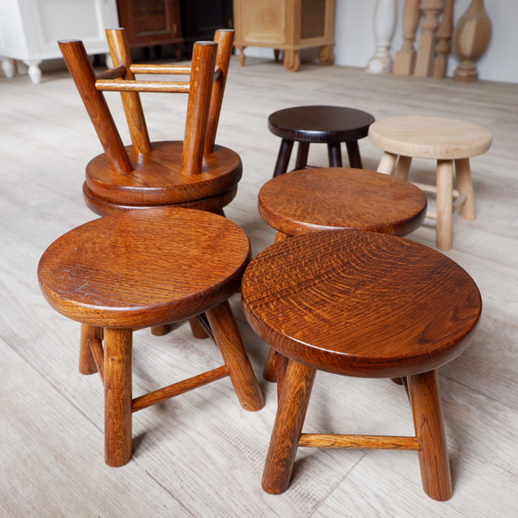 木製ミニスツール☆ブラウン☆丸椅子□オーク なら 楢 椅子（チェアー