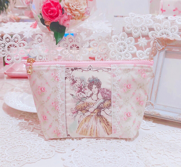 レア生地 ヴィクトリアン YUWAの貴婦人柄と薔薇のポーチ rose バラ