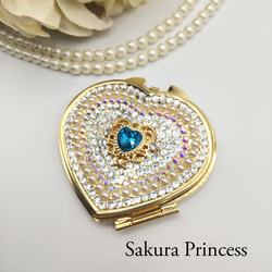 プリンセス☆ハートのコンパクトミラー☆ブルー 3枚目の画像