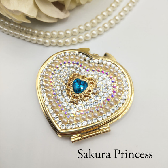 プリンセス☆ハートのコンパクトミラー☆ブルー 3枚目の画像