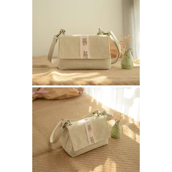 2way ショルダーバッグ ハンドバッグ ハンドル付き 刺繍 ベージュ  