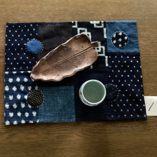 藍 かすり 縞つなぎのランチョンマット 花瓶敷き B その他インテリア