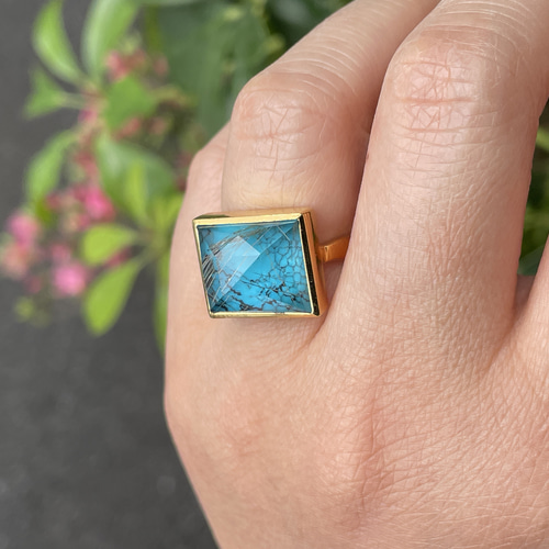 イエーロージェード×ルチルクォーツ ダブレットストーンリング シルバー 17 イエーロージェード×ルチルクォーツ ダブレットストーンリング シルバー 17