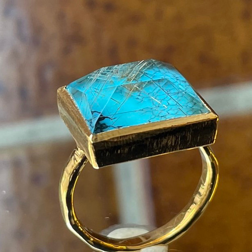 ターコイズ×ルチルクォーツ ダブレット ストーン リング シルバー 60 ガーデンルチルクォーツ × ターコイズ ダブレットストーン OVカボ