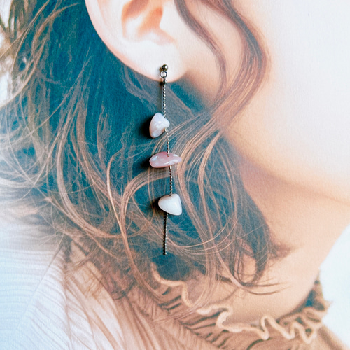 天然石ピンクオパールのロングピアス・イヤリング ピアス（スタッド 