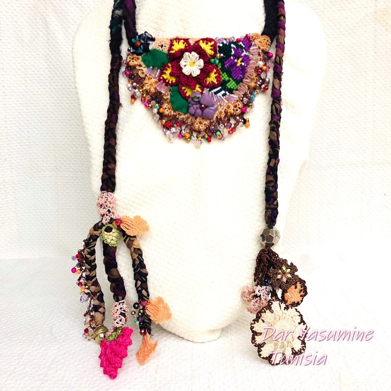 トルコ伝統工芸　oya刺繍　ラリエットネックレス　「大輪の花開くとき」　ラリエット117