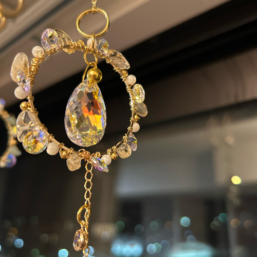 天然石シトリンとクリスタル＊オーロラ＊サンキャッチャー サン