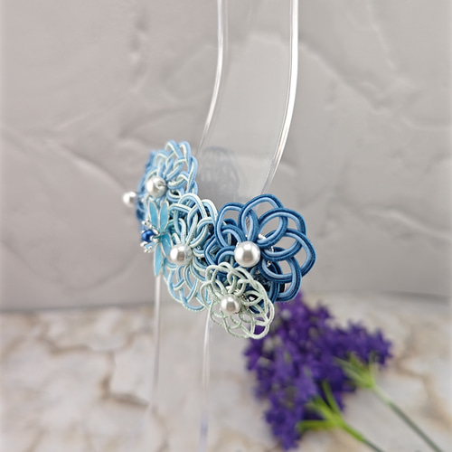 水引バレッタ 6つのフラワー☆ブルー バレッタ cara & mist 通販