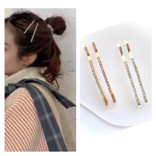 極美品ゴールド ヘアピン 2個セット ラインストーン ヘアピン / 2本～選べるカラーと本数！ アメピン