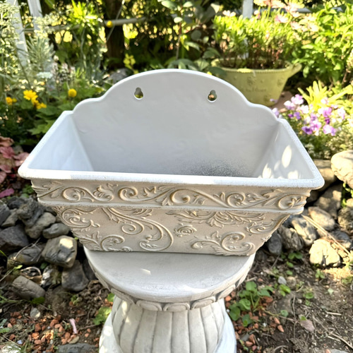 軽くておしゃれ♪ナチュラル系樹脂鉢 ホワイト ガーデニング雑貨