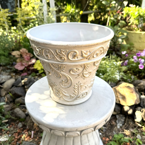 軽くておしゃれ♪ナチュラル系樹脂鉢 ホワイト ガーデニング雑貨 園芸