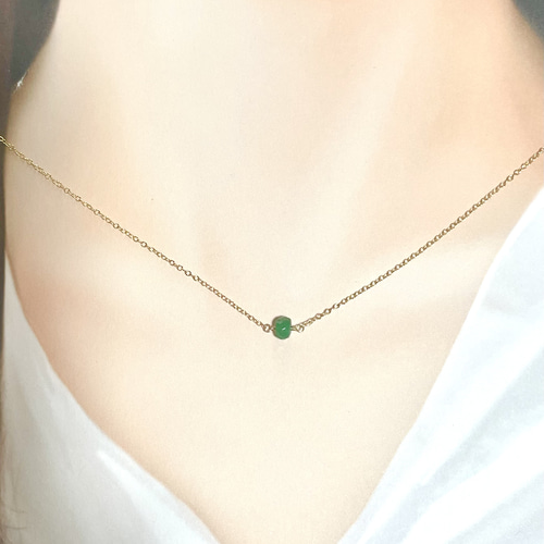 5月誕生石 エメラルド一粒ネックレス14kgf 大粒エメラルド ネックレス