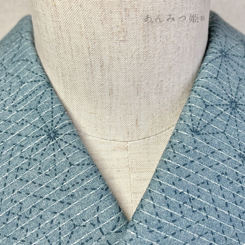 綿の半衿 錆浅葱色の刺し子風【ラスト】 和装小物（帯・半襟） 半衿