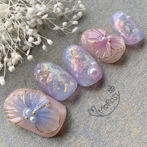 ネイルチップ紫陽花梅雨3Dてるてる坊主ニュアンスオーロラ985