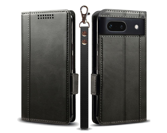 Google Pixel 8a レザーケース 手帳型 Black スマホケース