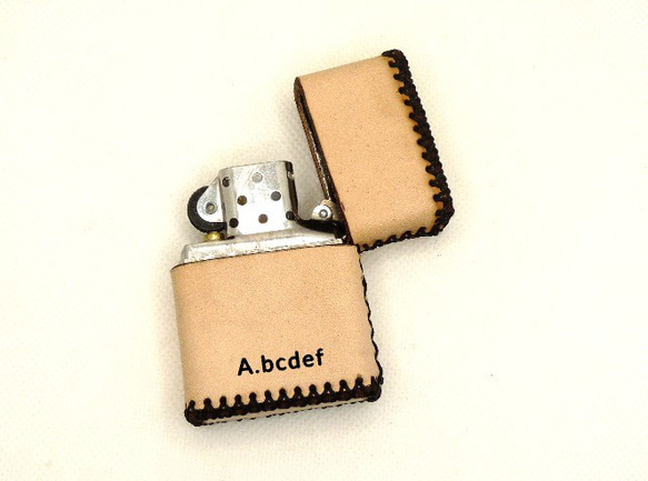 ハンドメイドカバー 本革 zippo用 レザーカバー ケース 革巻き ハンドメイド 文字
