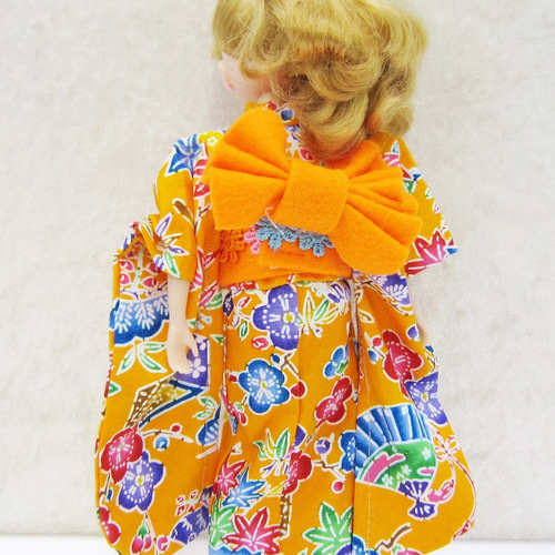 リカちゃんの着物 ＊10＊ オレンジ色の地にお花 振袖 - 洋服 - 洋服