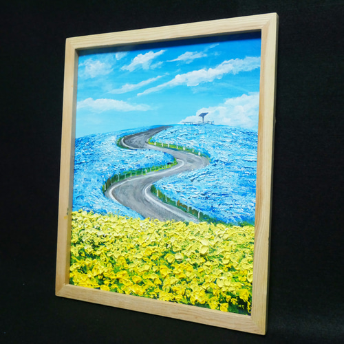 油絵 油彩 油彩画 絵画 絵【ネモフィラと菜の花の道】 油絵 油彩 油彩画 絵画 絵【ネモフィラと菜の花の道】 | HIROSHI1990