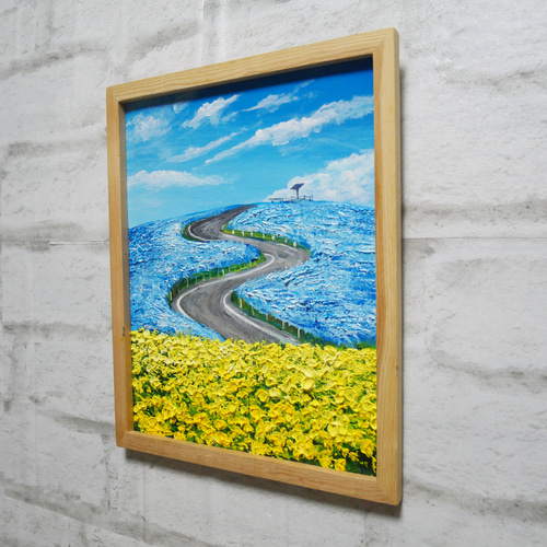 油絵 油彩 油彩画 絵画 絵【ネモフィラと菜の花の道】 絵画 HR