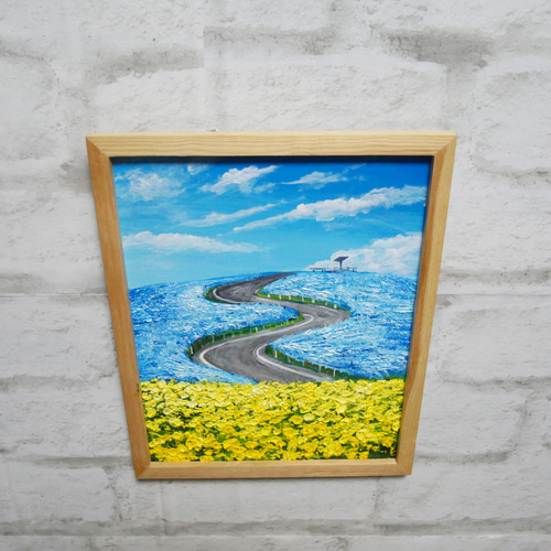 油絵 油彩 油彩画 絵画 絵【ネモフィラと菜の花の道】 絵画 HR 通販