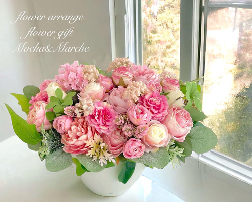 デイジーと薔薇の春色フラワーアレンジメント 光触媒フラワー