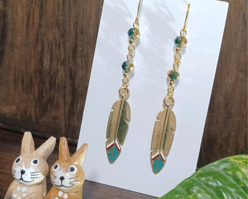 【専用】Vintage インディアンジュエリー　ピアス２点 インディアン꧂ジュエリー✧︎フェザーピアス 2連✧︎ロング No