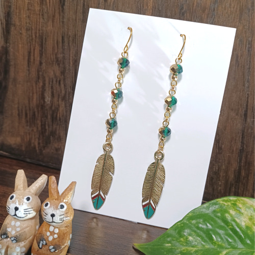 インディアン꧂ジュエリー✧︎フェザーピアス 3連✧︎ロング No.1310 