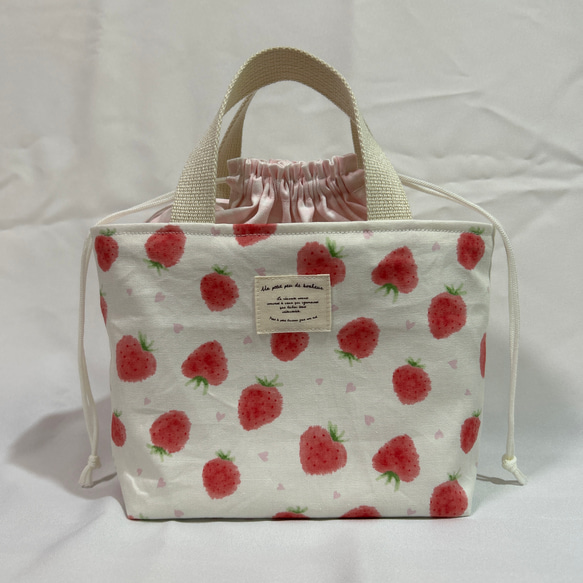 お弁当袋ランチ巾着いちごピンクホワイトイチゴ入園入学苺