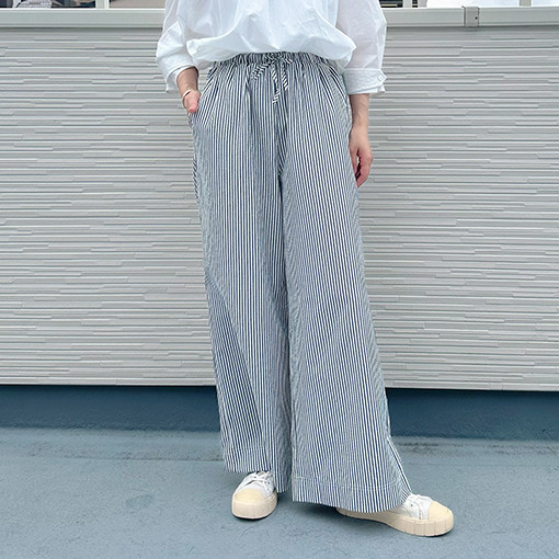 【大人気♪再々〜々販】サイズ選べる❤︎洗濯機で洗える綿100総ゴム仕立てさわやかボーダーイージーパンツ24023GA