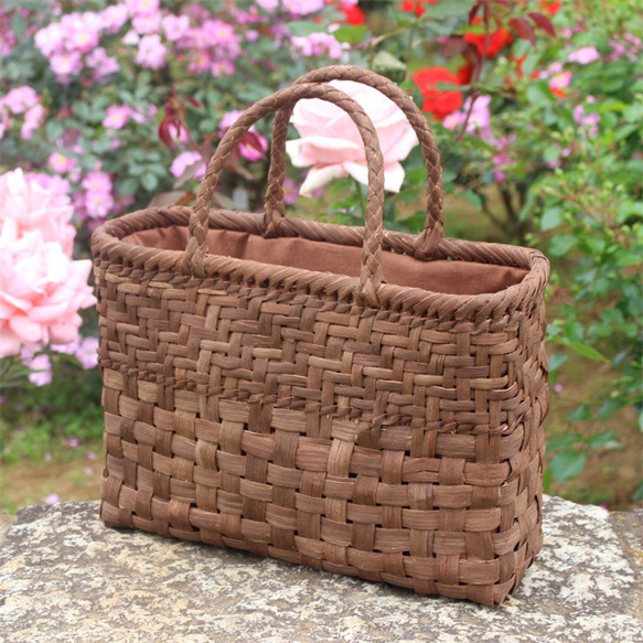 Lサイズ 山葡萄 蔓 かごバック かご 籠 巾着 網代編み 職人の手作り かご Y1606186158(12285円)