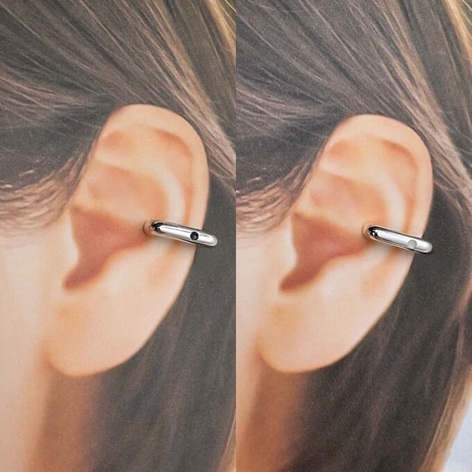 丸みスクエアの水玉イヤーカフ（２タイプ＆リバーシブル）