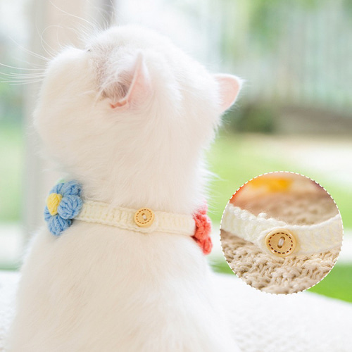 コットン首輪 春の花 猫＆小型犬＆中型犬向きの首輪 Mサイズ リード