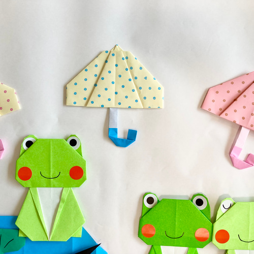 折り紙 傘とカエルとおたまじゃくし 壁面飾り その他素材 miko origami